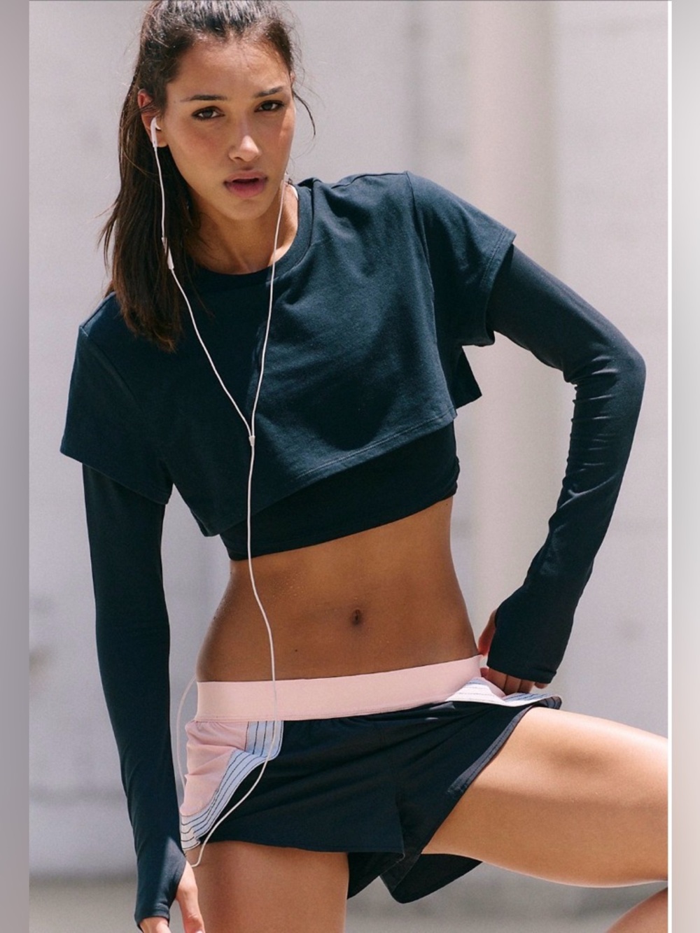 FP Movement by Free People Black Layered Long Sleeve Crop Tee